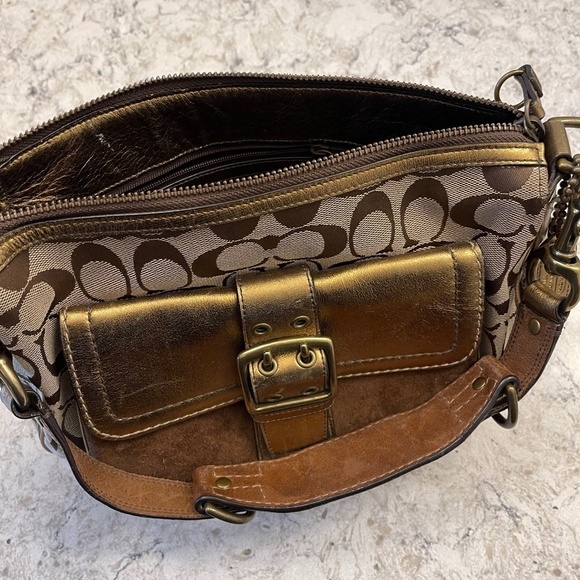 Vintage  Rare Coach Handbag purse with gold and signature khaki "C" - Picture 12 of 13